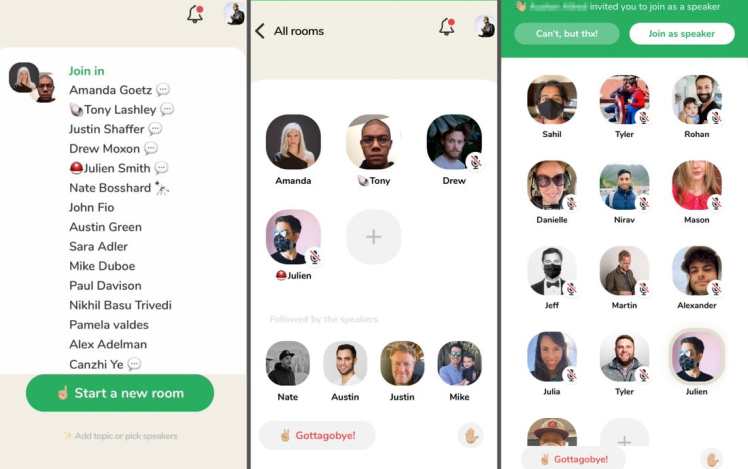 Contoh skrin aplikasi Clubhouse