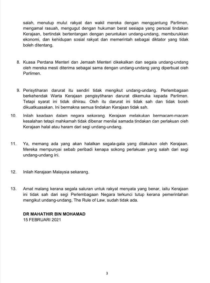 Kenyataan ini adalah berkenaan salah laku Muhyiddin Yassin sebagai Perdana Menteri.