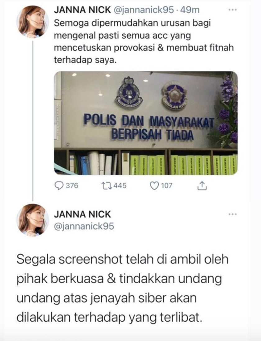 Janna Nick membuat laporan polis