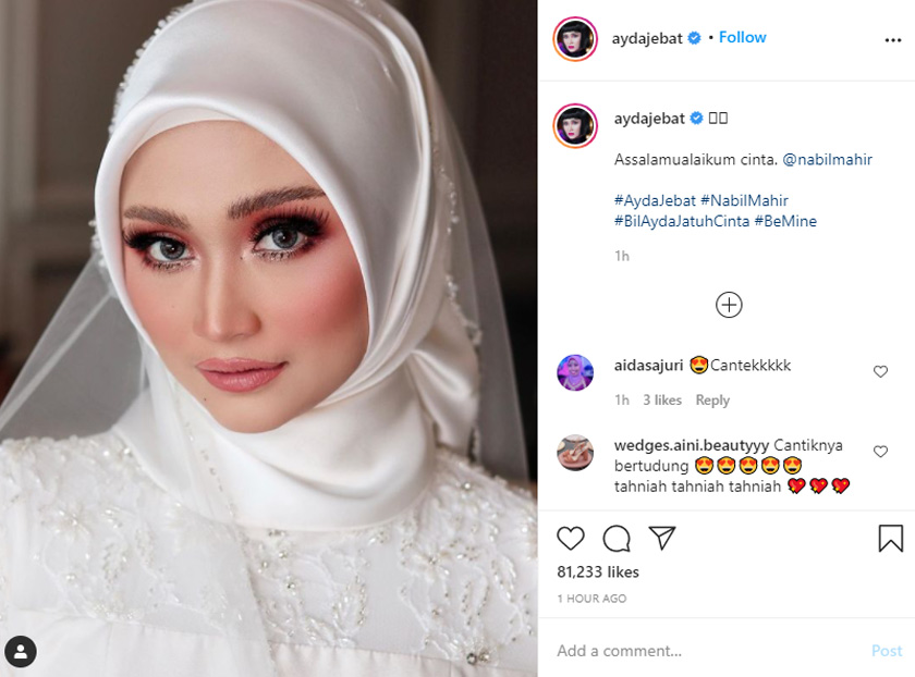 Ayda Jebat berkongsi foto sebelum majlis pernikahannya