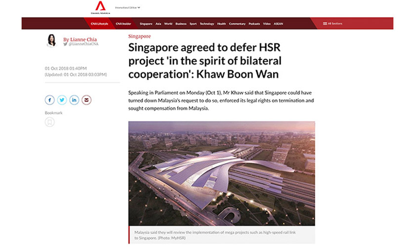 Contracts for the project attracted interest from companies in China, Japan, South Korea, and Europe to build, operate, and finance the trains and rail assets. Image via Channel News Asia (CNA)