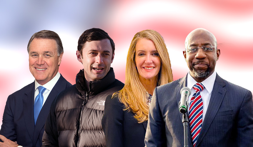 Incumbent Republican Senators David Perdue and Kelly Loeffler are looking to keep their seats against Democrat challengers Jon Ossoff, and Raphael Warnock in the Georgia election runoffs. REUTERSpic