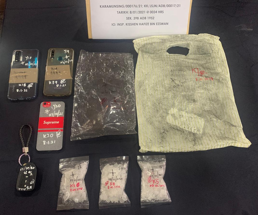 rampasan barangan dalam dua serbuan di Kampung Sembulan, Kota Kinabalu pada Khamis lalu.