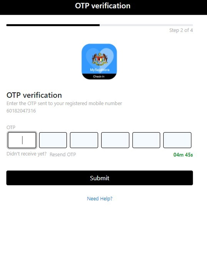 Masukkan enam digit nombor yang dihantar ke telefon anda. 