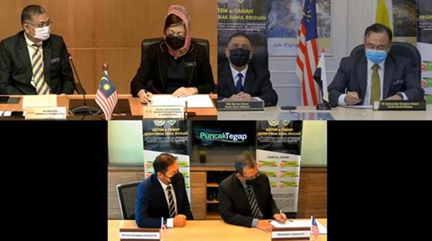 Majlis menandatangani Perjanjian Konsesi Sistem e-Tanah Negeri Perak Secara Kerjasama Awam - Swasta Secara Maya pada 29 Januari 2021 di antara Kerajaan Persekutuan, Kerajaan Negeri dan syarikat konsesi.