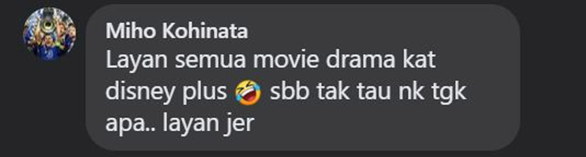 Miho Kohinata, pengguna di Facebook memberitahu semua filem di Disney+ Hotstar ditontonnya.