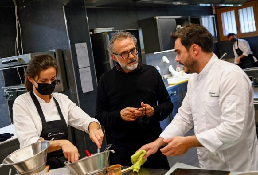 Michelin-starred chef Massimo Bottura speaks with chef Riccardo Forapani at Ferrari's restaurant 'Cavallino' in Maranello, Italy. REUTERSpic