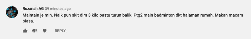 Namun, bagi Rozanah AG sukan badminton membantunya untuk mengekalkan berat badan daripada meningkat naik
