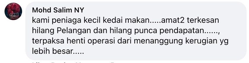 Ada peniaga kedai makan yang turut terkesan dengan krisis COVID-19