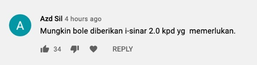Antara cadangan yang dikemukakan adalah mewujudkan i-Sinar 2.0 kepada golongan memerlukan