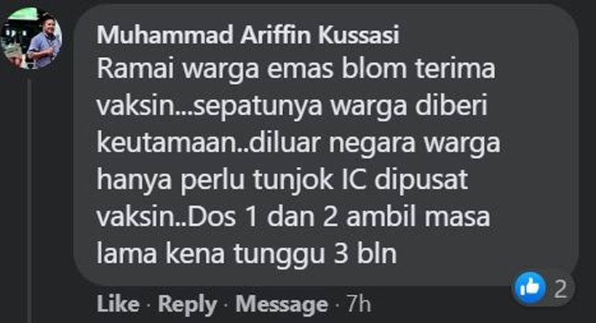 Masih ramai golongan warga emas yang tidak menerima suntikan vaksin