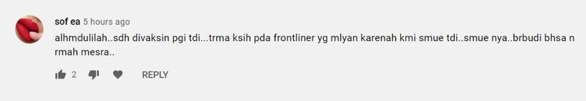Bersyukur kerana telah menerima suntikan vaksin dan berpuas hati dengan perkhidmatan di PPV