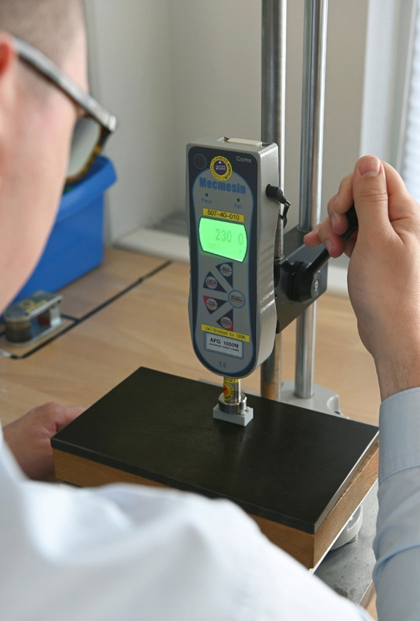 View of a compression test at Lego's materials and safety testing labs in Billund, Denmark. REUTERSpic