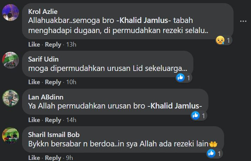 Kata-kata semangat kepada Khalid Jamlus supaya sabar hadapi dugaan