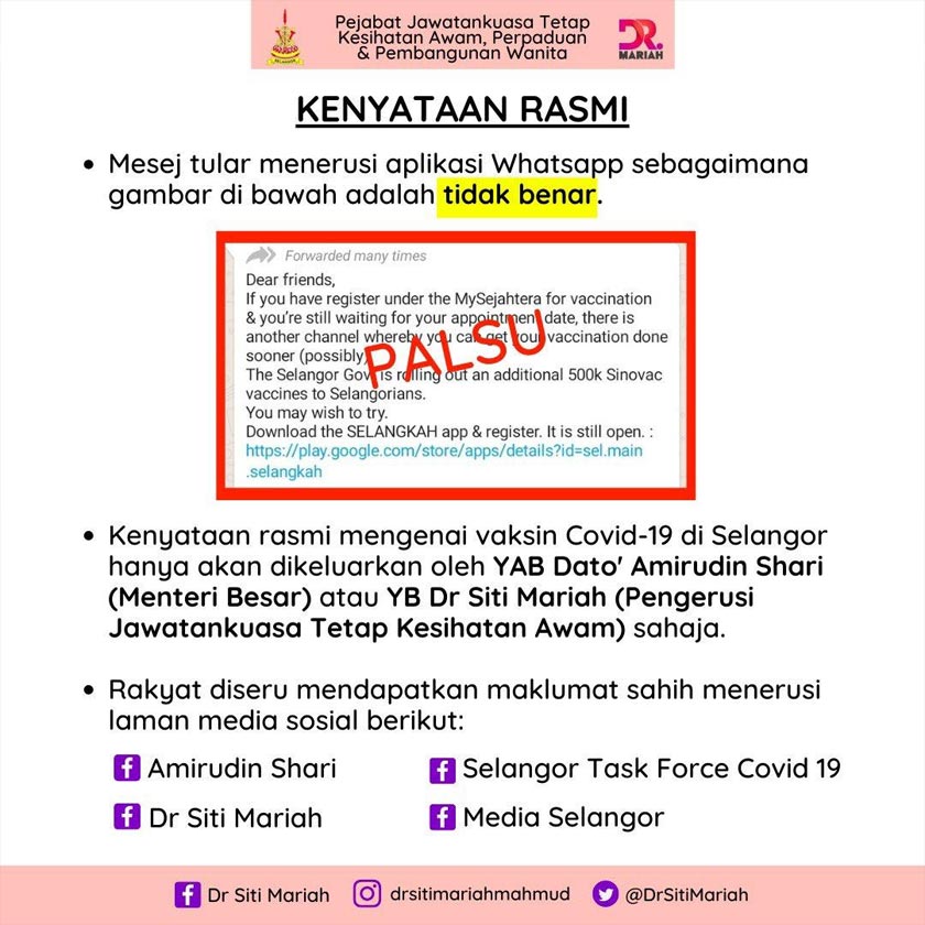 Mesej yang tular di aplikasi Whatsapp itu adalah palsu