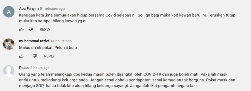 Pandangan warganet yang tidak bersetuju jika pelitup muka tidak dipakai bagi mereka yang telah lengkap divaksinasi