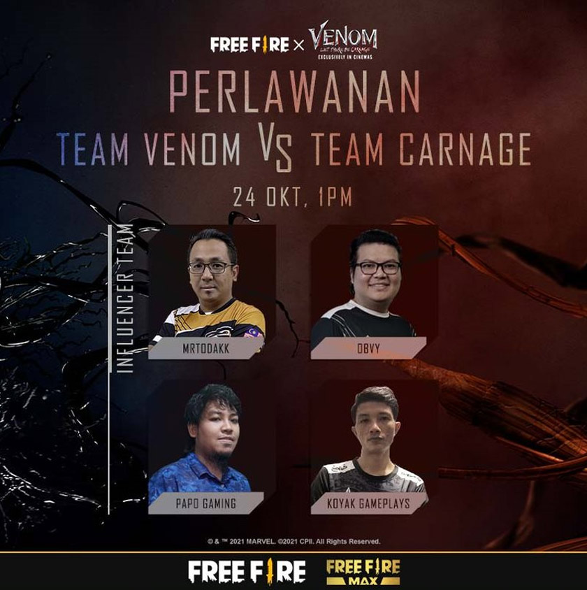 The influencers will represent Team Venom and public players as Team Carnage.