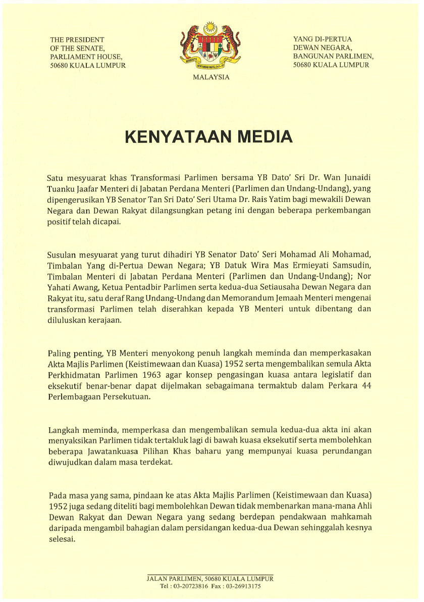 Kenyataan Media Tan Sri Rais Yatim