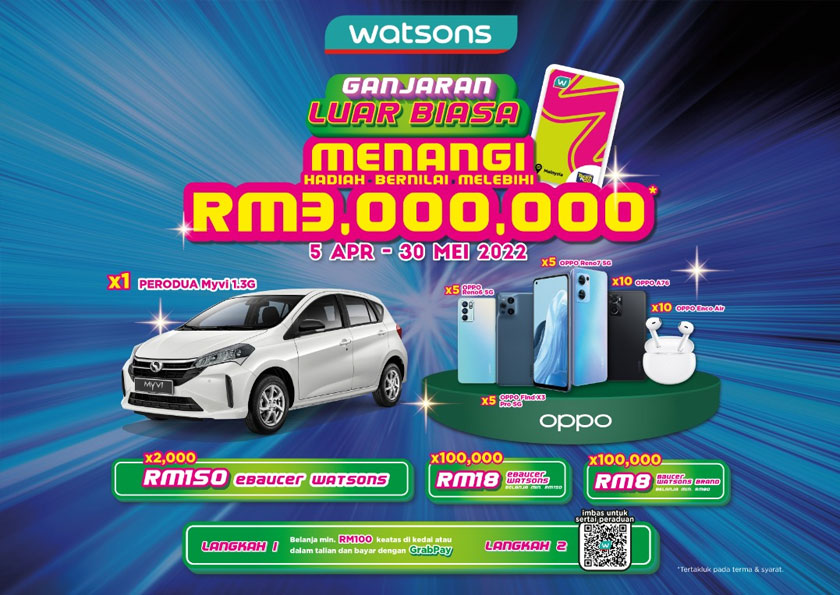 Ahli berpeluang mendapat layanan luar biasa dan menang hadiah bernilai sehingga RM3 juta. - Foto Watsons