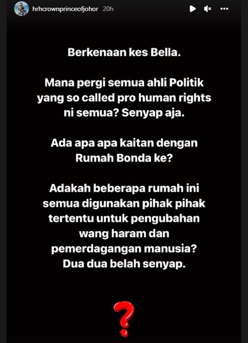 Tunku Ismail mempersoal perkara tersebut menerusi perkongsian di Instagram miliknya. - Foto Instagram/hrhcrownprinceofjohor