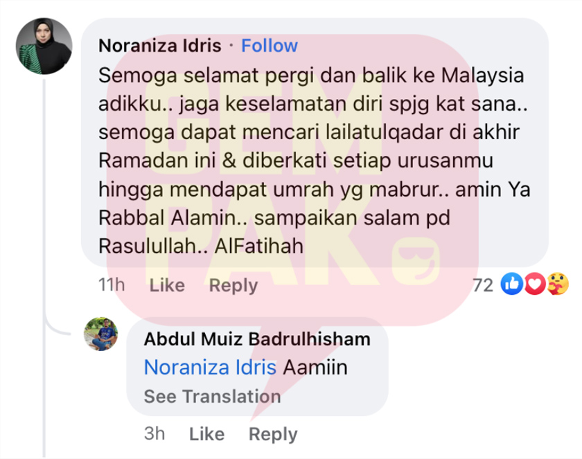 Noraniza mendoakan keselamatan dan kesejahteraan Siti ketika menunaikan ibadah di Mekah.