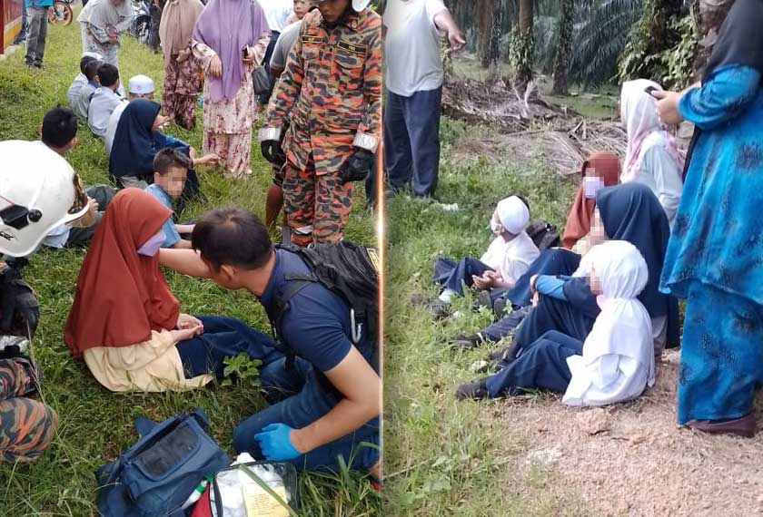 Anggota EMRS memberi rawatan awal dan membawa tiga mangsa iaitu dua pelajar lelaki dan seorang pelajar perempuan ke Hospital Sultan Abdul Halim. - Foto JBPM