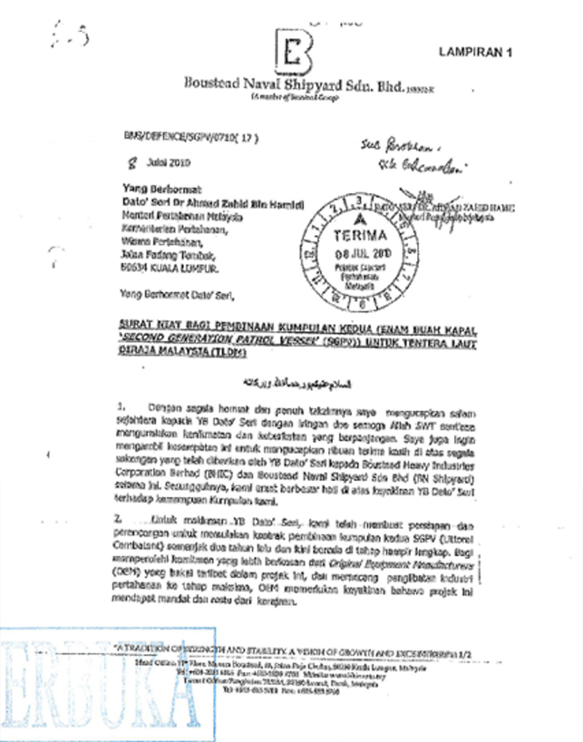 Surat BNS kepada Zahid Hamidi 