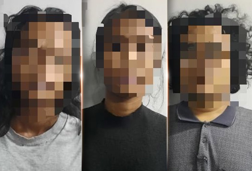 Dua suspek lelaki masing-masing berusia 24 dan 26 tahun serta wanita berusia 25 tahun itu ditahan serta kesemua barangan rampasan di bawa ke IPD Langkawi untuk siasatan lanjut. - Foto PDRM