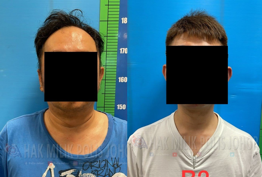 Pemeriksaan sekitar jam 3.20 pagi itu turut membawa kepada penahanan terhadap dua lelaki tempatan berumur 31 dan 47 tahun yang menaiki lori terbabit. - Foto PDRM Johor