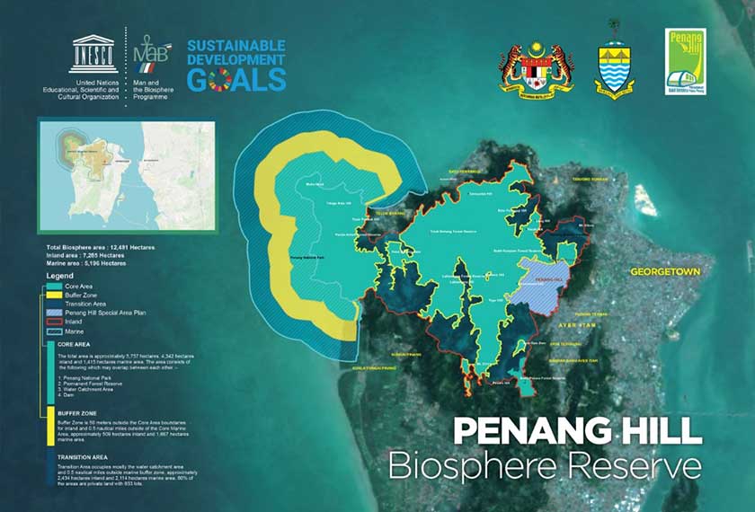 Peta Rizab Biosfera Bukit Bendera, Pulau Pinang.