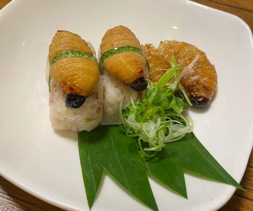 Butod atau ulat sagu dihidang hidup-hidup, digoreng atau diolah menjadi sushi. FOTO - Saraya Mia/Astro AWANI