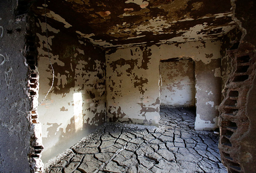 The ancient village of Aceredo that had been submerged by Limia river in the 1990s after the dam was built in Concello de Lobios, Spain, February 10, 2022. Picture taken February 10, 2022. Picture taken with a drone. REUTERS/Miguel Vidal 