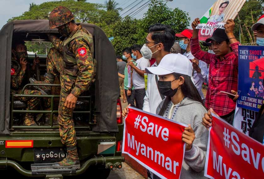 Myanmar citizens, some seen here in one of the early peaceful protests in February 2021, are appealing to the international community to help their country, in Yangon, Myanmar, February 15, 2021 - REUTERS/Filepic