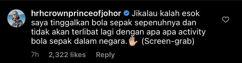 Tangkap layar kenyataan TMJ di Instagram.