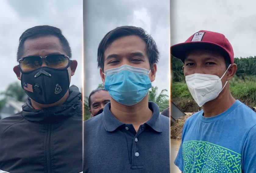Dari kiri Muhd Izwan Muslimin, Hazman Mustaffa Kamal dan Mohd Rizal Abu Bakar mengakui, kejadian ban pecah menimbulkan ketakutan kepada penduduk Kampung Rancangan Tanah Baharu (RTB) Bukit Changgang. – Gambar Astro AWANI