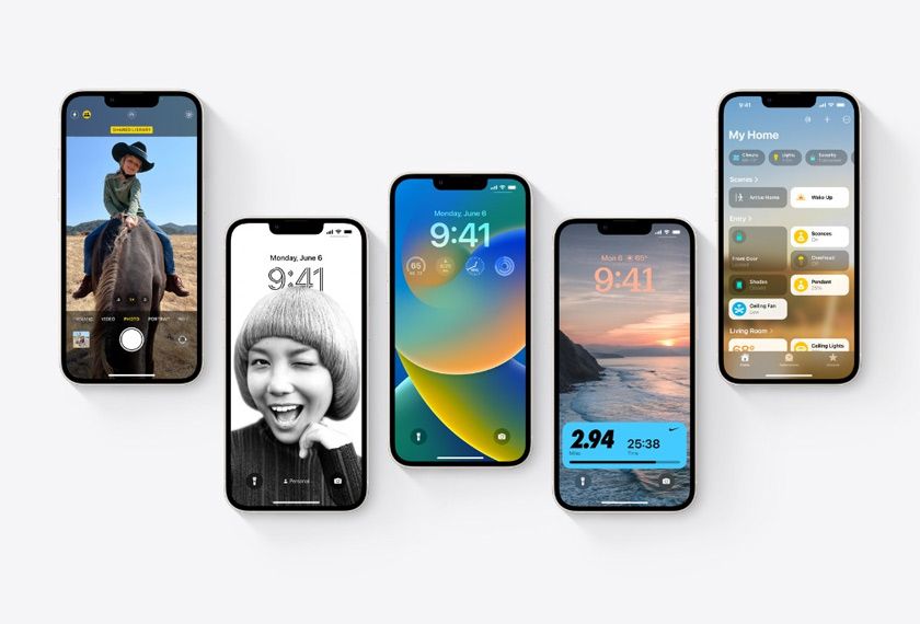 Pelbagai fungsi modifikasi skrin kunci. Sumber: apple.com