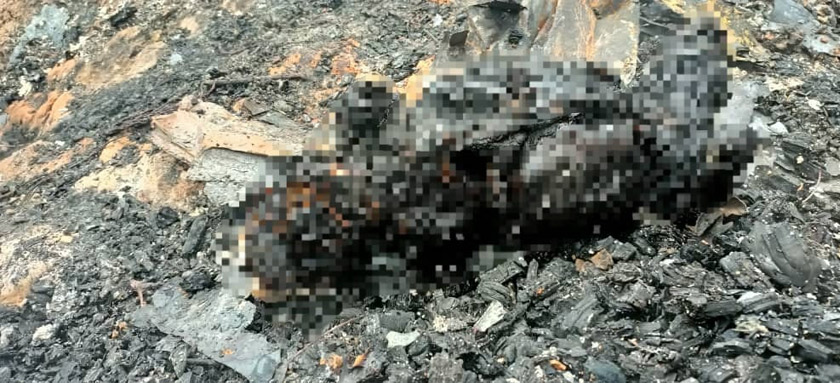 Mayat mangsa yang rentung ditemui di ruang dapur bilik nombor 11 - Foto JBPM Sarawak