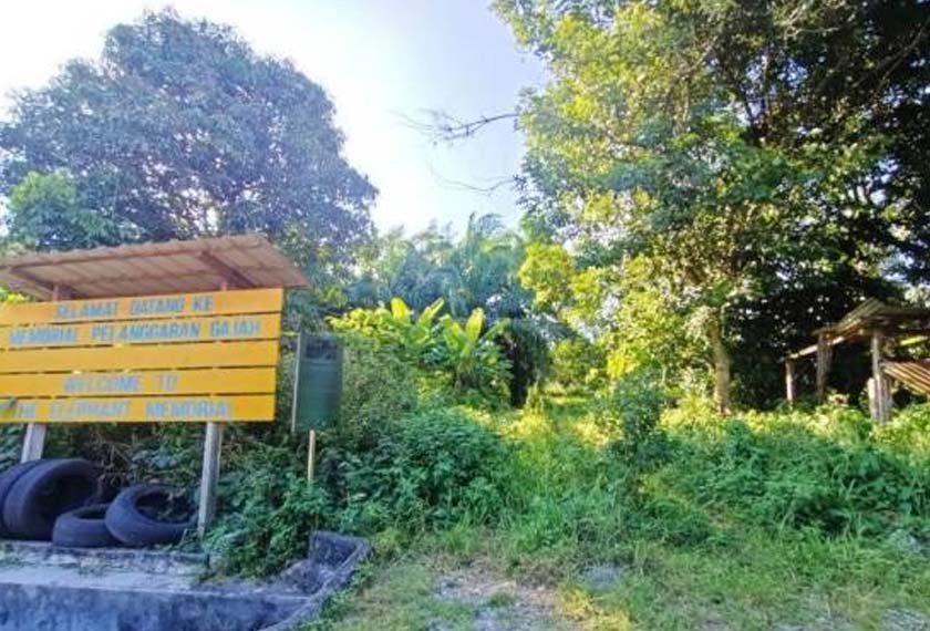 Laluan masuk ke tapak memorial yang semak dan tidak diselenggara.
