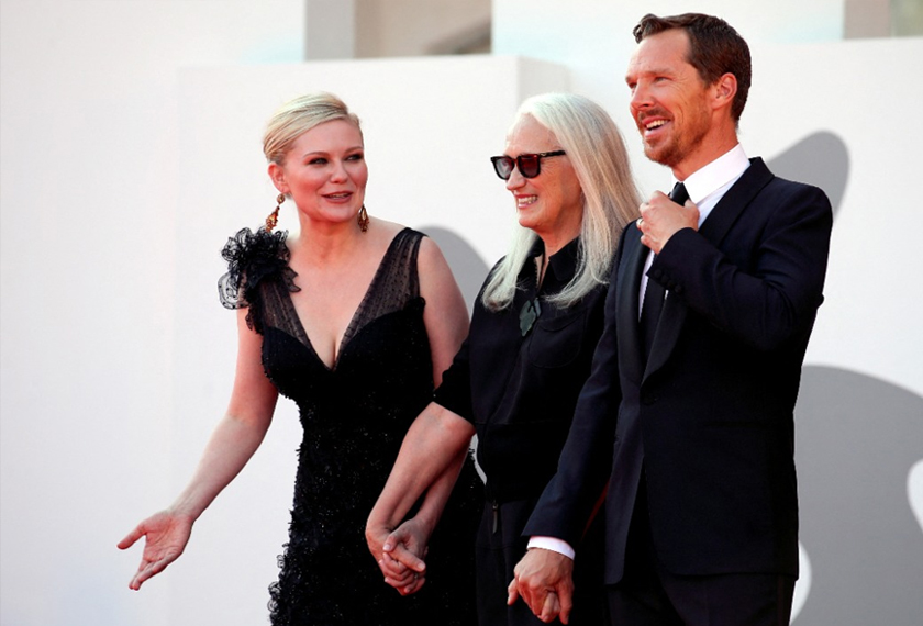 Director Jane Campion, actor Benedict Cumberbatch and actor Kirsten Dunst pose at the 78th Venice Film Festival - Screening of the film 'The Power of the Dog' in competition, Venice, Italy. - REUTERS/Filepic