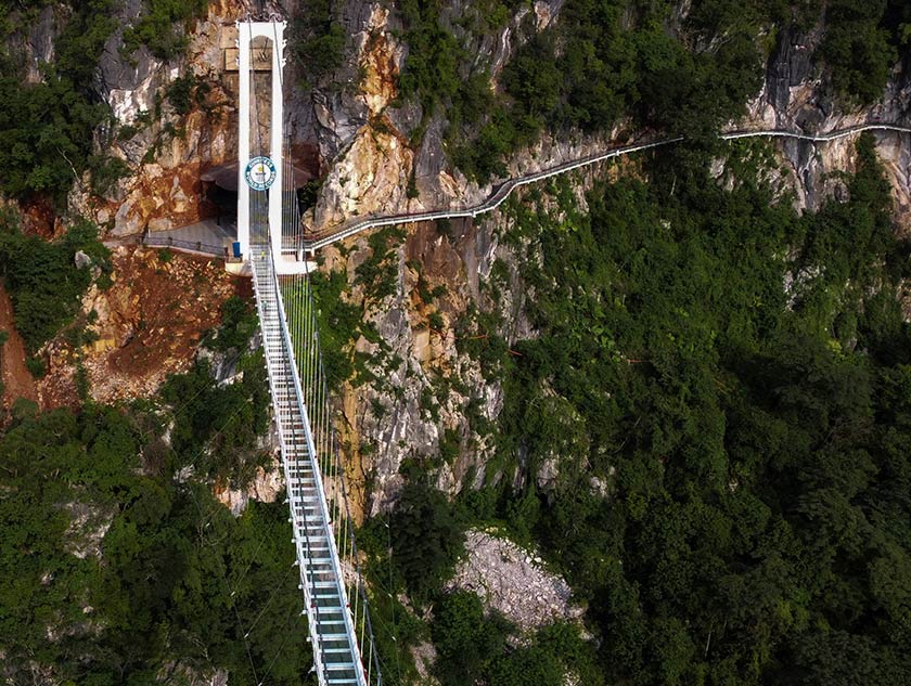 An aerial view of the Bach Long glass bridge at Moc Chau district in Son La province, Vietnam, May 28, 2022. - REUTERS