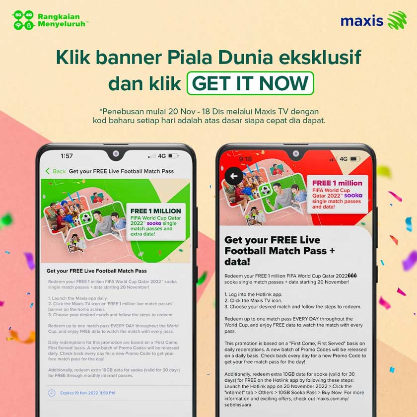 Penebusan ini melalui Maxis TV dengan kod baharu setiap hari adalah atas dasar ‘siapa cepat dia dapat’