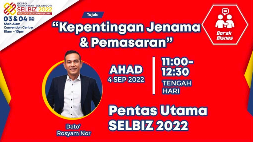 Tidak ketinggalan, Datuk Rosyam Nor turut akan memeriahkan Ekspo SELBIZ 2022 pada hari kedua.