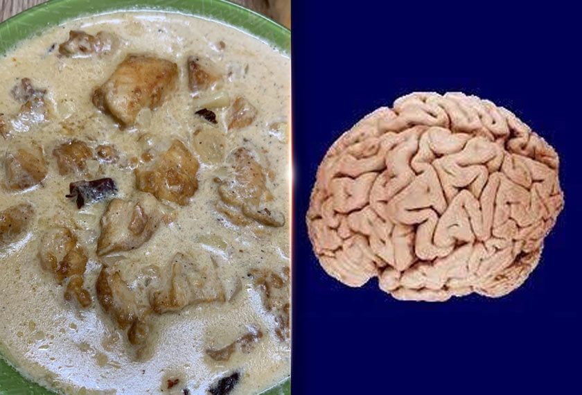 Ayam masak mentega susu vs otak manusia, hampir sama kan? Ini dugaan pelajar Perubatan di Volgodrad, Rusia, semasa berbuka teringatkan otak manusia yang dilihat di bilik mayat hospital pada sebelah pagi. - Gambar Astro AWANI