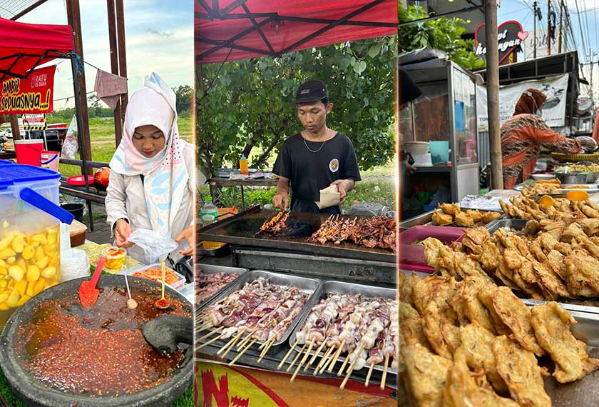 Rojak buah, makanan laut panggang dan bakwan (cucur goreng) juga menjadi pilihan popular warga setempat sewaktu membeli juadah berbuka puasa. - Foto: Aga Prastomo / HamzTravels Yogyakarta