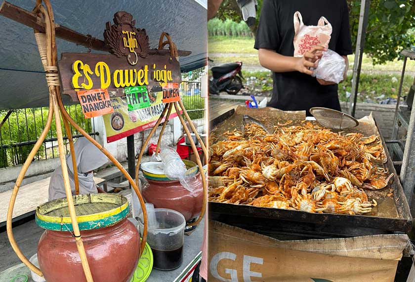 Es Dawet yang menyegarkan, serta ketam goreng yang dimakan sebagai snek ringkas. - Foto: Aga Prastomo / HamzTravels Yogyakarta