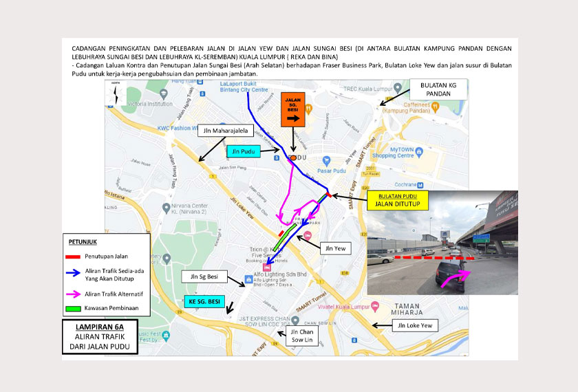 Laluan alternatif adalah melalui Jalan Sg Besi, Jalan Chan Sow Lin, Jalan Satu, Jalan Dua dan Jalan Tiga
