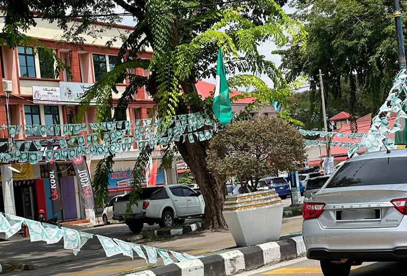 Bendera parti politik menghiasi jalan raya sempena kempen PRN