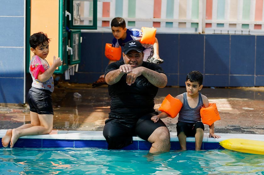 Majdi El-Tattar is an inspiration to aspiring swimmers in Gaza - as a qualified swimming coach who runs his own school. - REUTERS