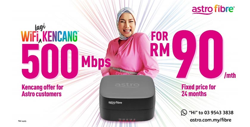 When bundled together with your TV Pack, this comprehensive package offers 500Mbps for just RM90/month**(RRP:RM189) for 24 months.