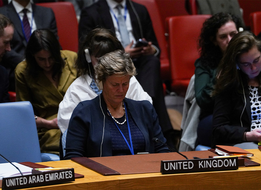 Duta Britain ke PBB, Barbara Woodward semasa mesyuarat Majlis Keselamatan PBB mengenai resolusi menggesa gencatan senjata di Gaza di ibu pejabat PBB Jumaat lalu. - REUTERS